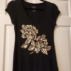 Black gold sequins t shirts by Express Sz S